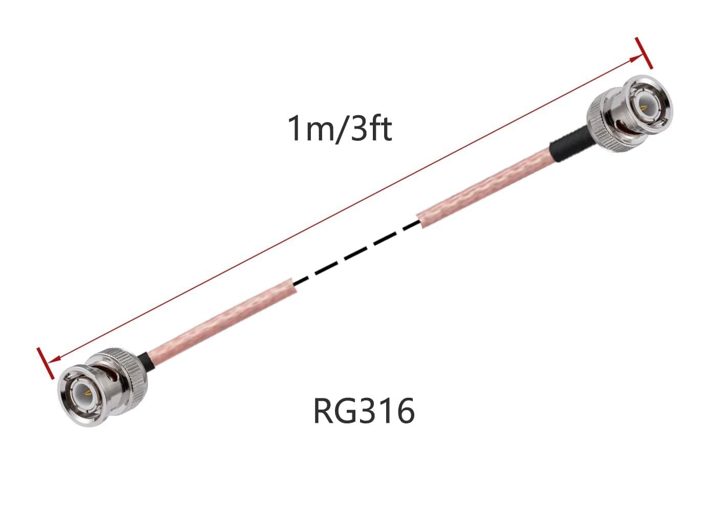 BNC MALE TO BNC MALE RG316 50-OHM COAX CABLE JUMPER PIGTAIL 1 FT/3 FT (30/100CM) 2