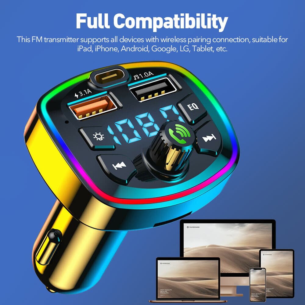 Bluetooth 5.0 Car Wireless FM Transmitter Adapter 2USB PD Charger Hands-Free ✎ 2