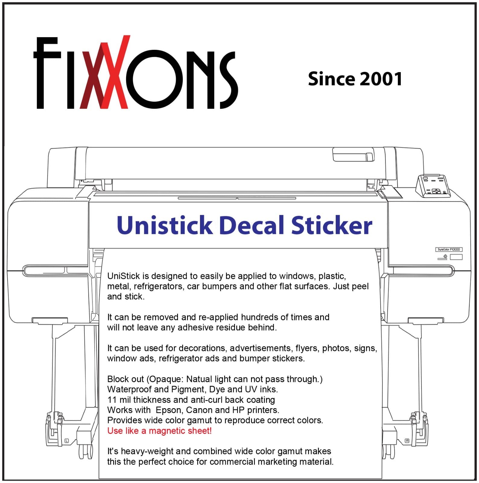 Magnetic Sheet - Unistick FX100 Block Out - Eco-solvent 36" x 50' 2