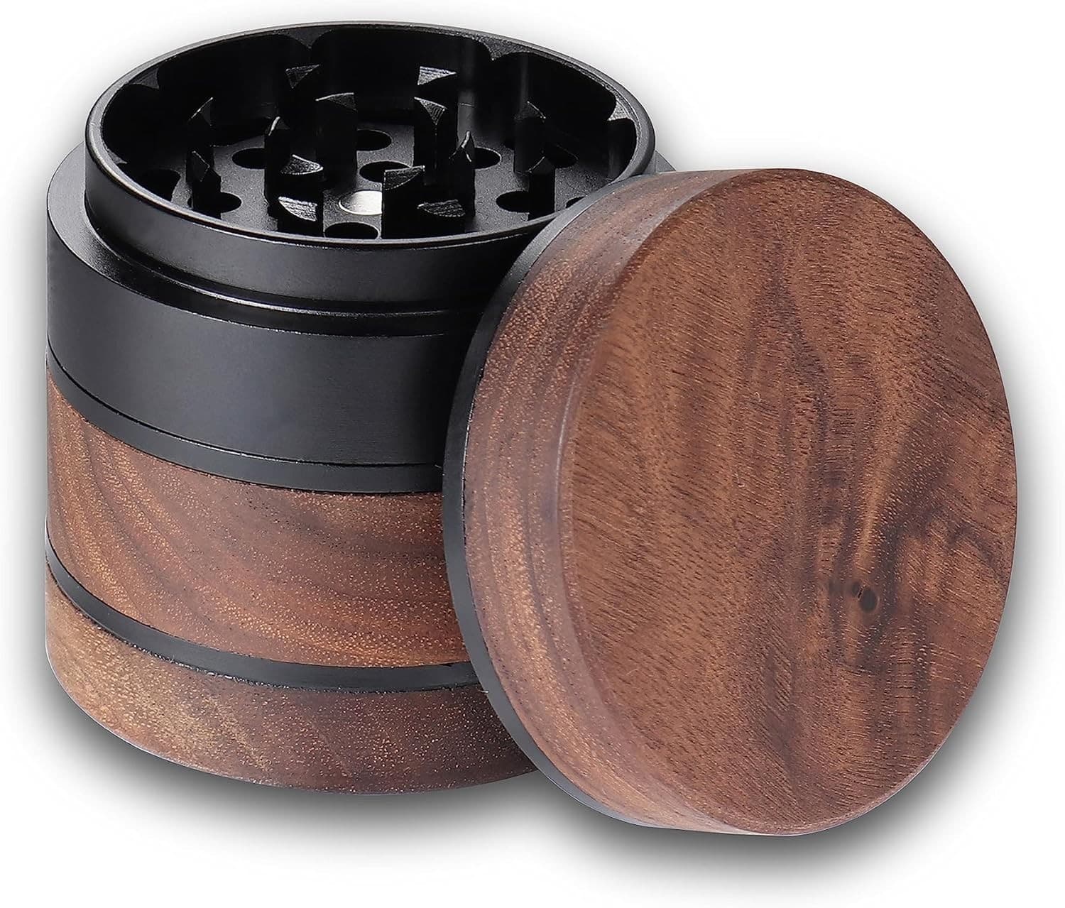 2.5inch Walnut Solid Wood Metal Herbal Herb Spice Grinder Crusher in Black 3