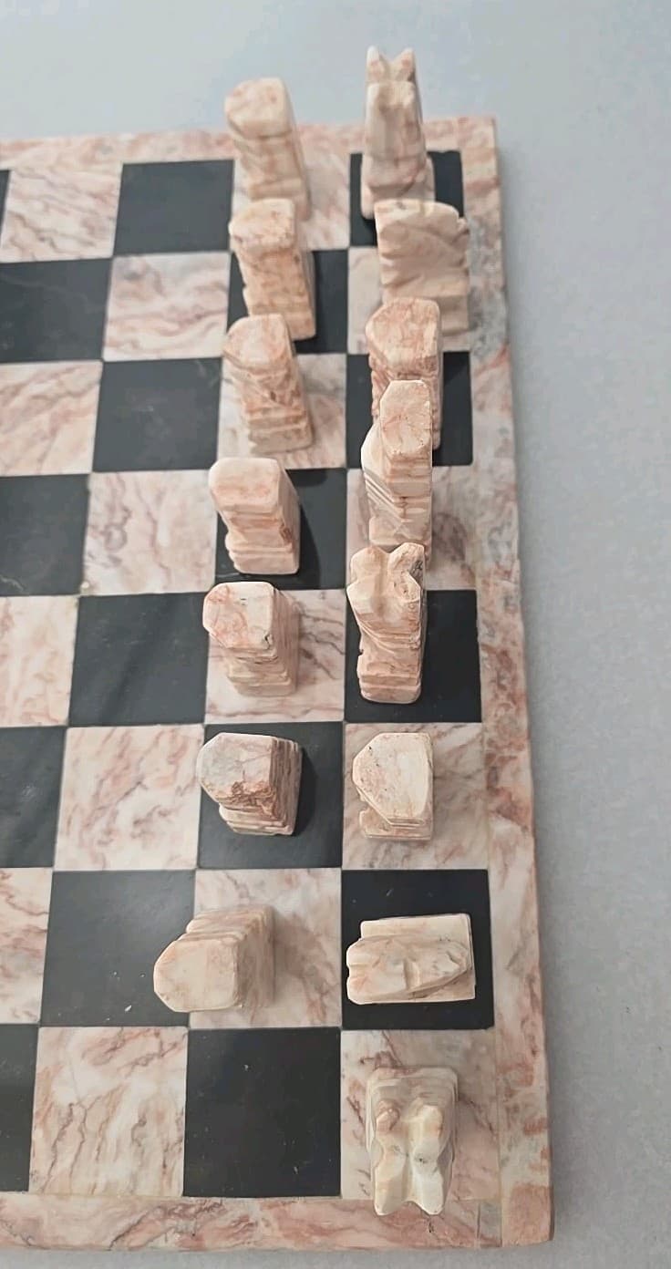 13.5 x 13.5  Inch Stone Chess Set With Hand Carved  Pieces. SEE DESCRIPTION  3