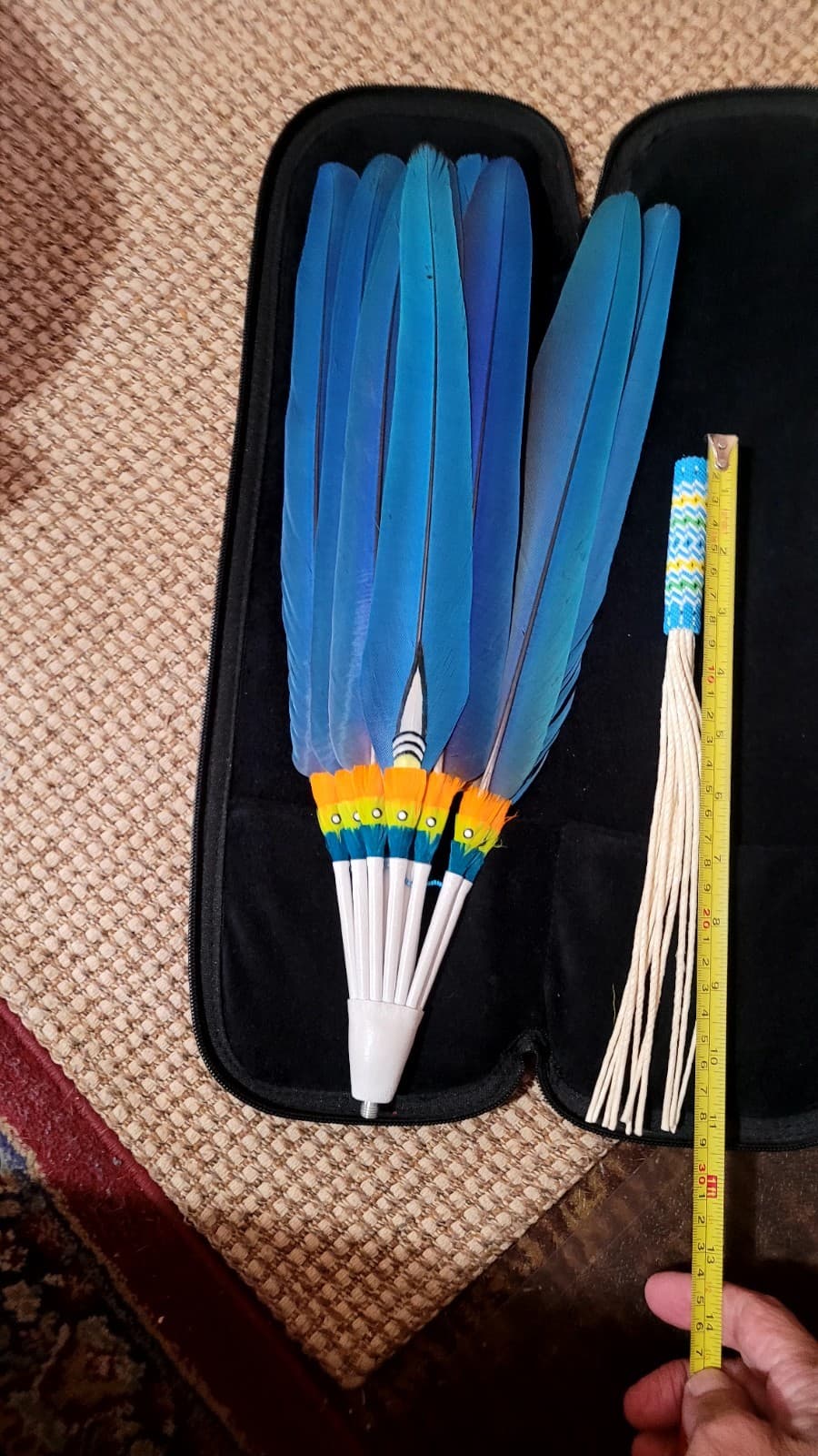 Native American Drop Fan Ceremonial Macaw Feathers Peyote Beadwork 4