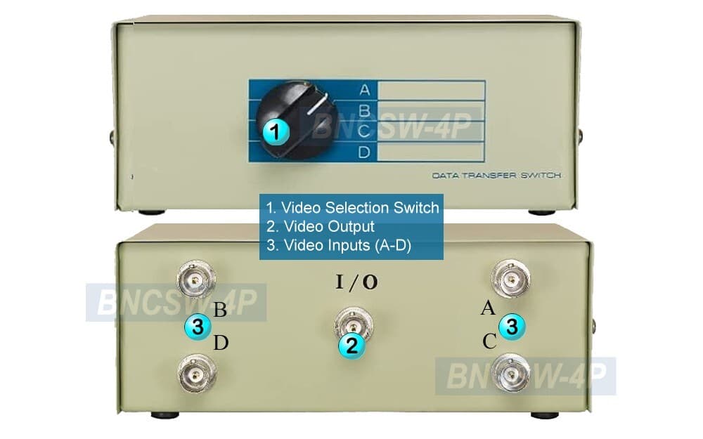 Premium 4 BNC Video In With 1 BNC Video Out Composite BNC Video Switcher 2