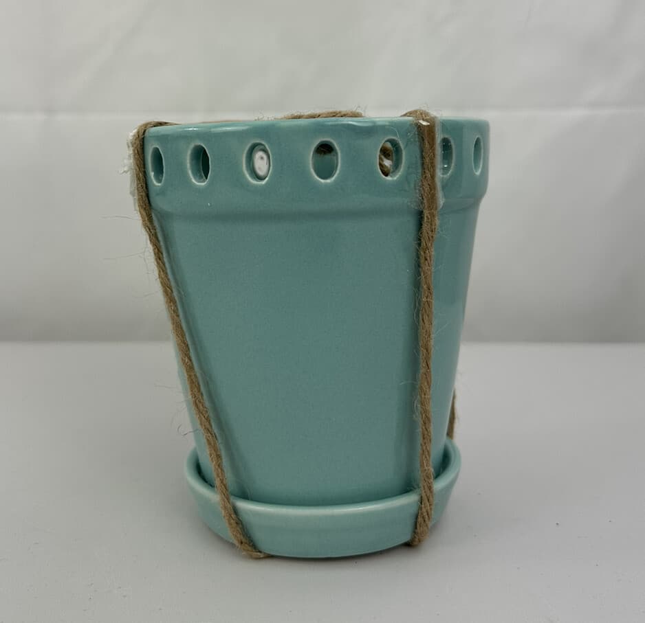 New Rae Dunn MOTHER EARTH Planter Succulent Pot w/Saucer Color Aqua 5 In Tall 2