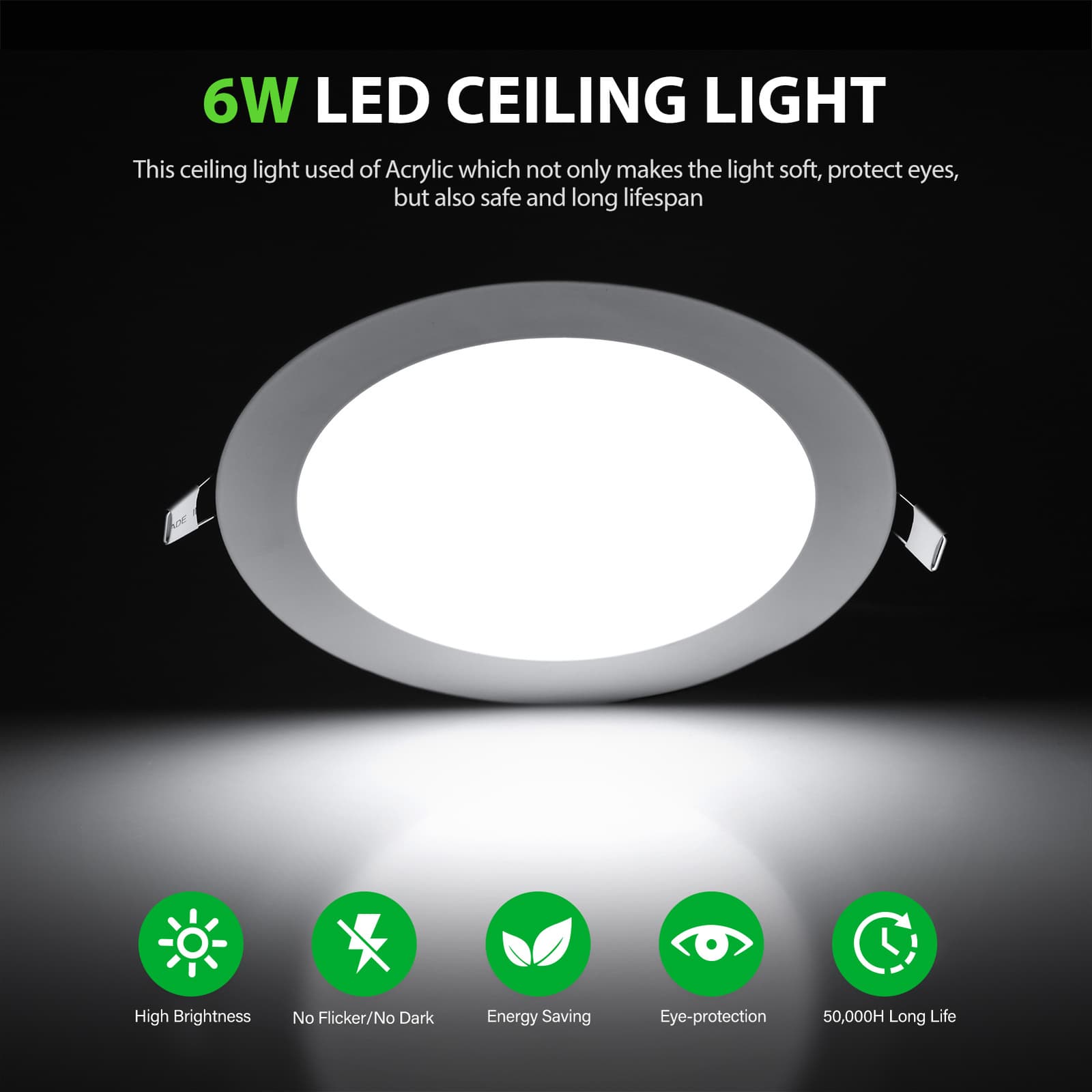 4Inch LED Ceiling Lights Ultra-Thin Recessed Retrofits Kit 6000K Daylight 6W 4