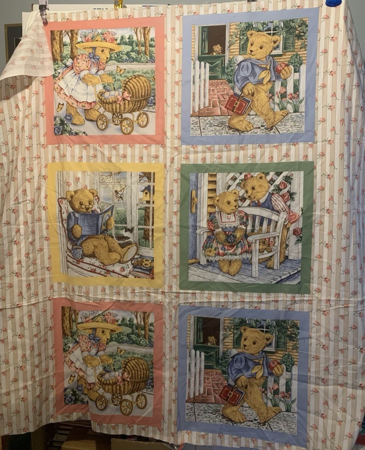 1.28 Yards N Erlanger Blumgart BUNNY & TEDDY BEAR Cotton Pillow Panels 44x46 NEW