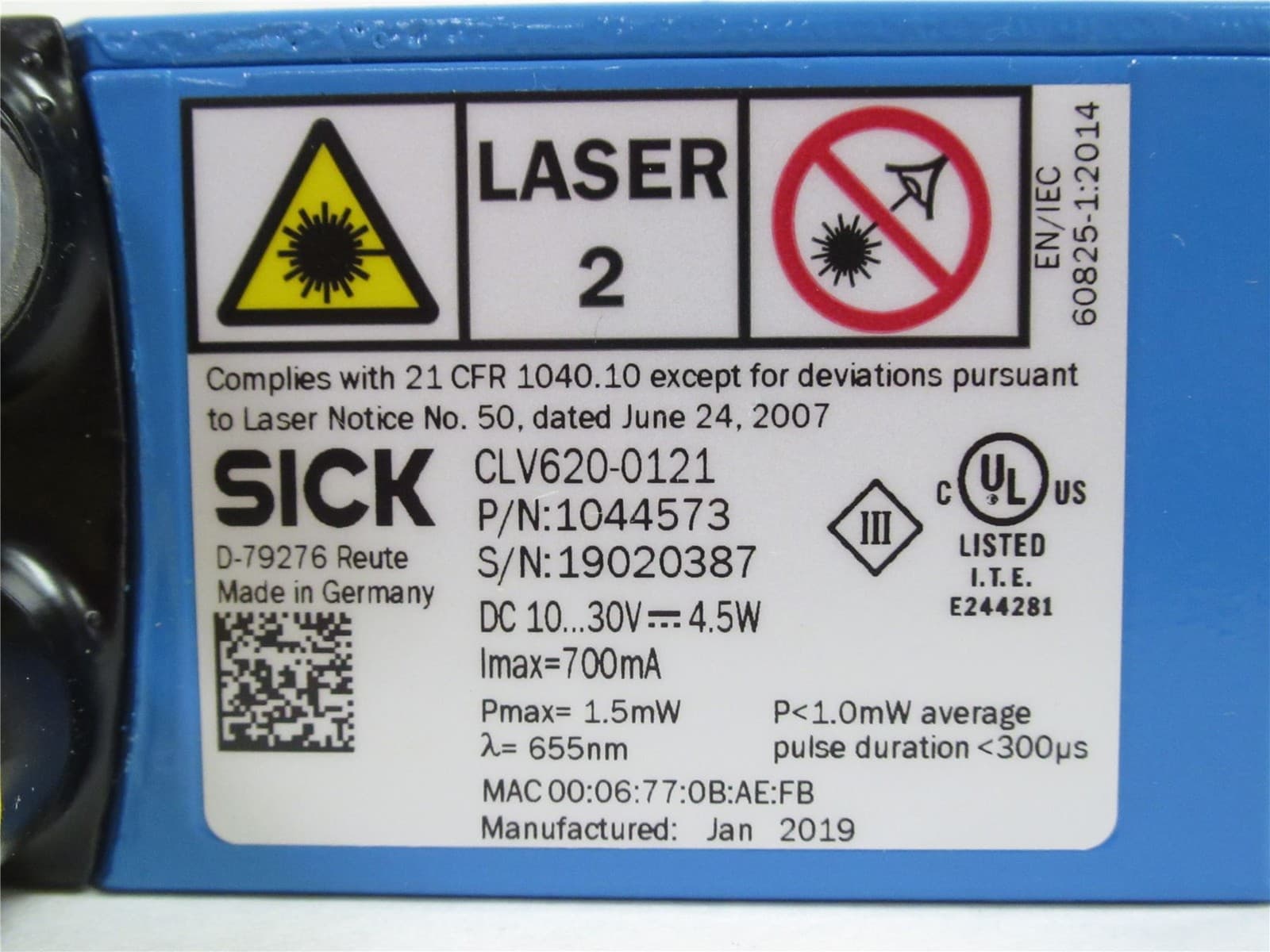 232554 New-No Box; SICK CLV620-0121 Fixed Mount Bar Code Scanner 1044573;10-30V 2