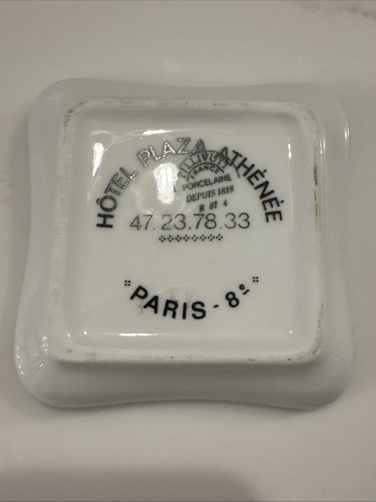 Vintage Plaza Athenee Paris France Ashtray Trinket Dish Pillivuyt Porcelain 3.75 2