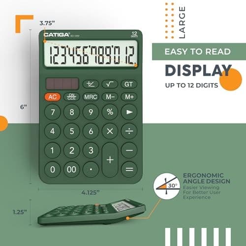  12 Digit Desktop Calculator with Large LCD Display, 4 Functions 6) Green 4