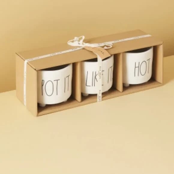 Rae Dunn Plant Pots POT IT LIKE IT’s HOT Footed Herb Garden Planters NWT