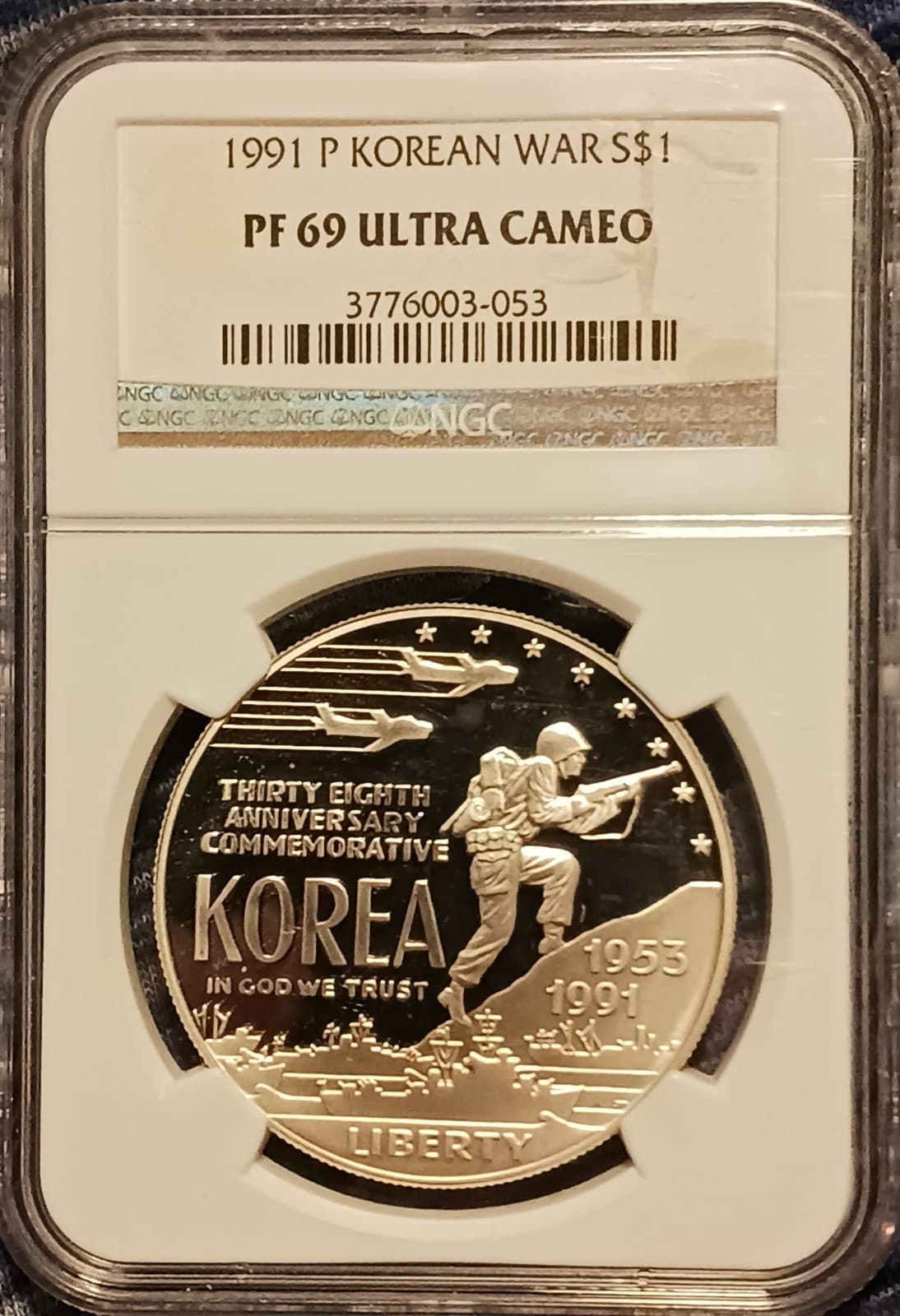 1991 P Korean War Commemorative Silver $1. NGC PF-69 Ultra Cameo. SILVER PROOF