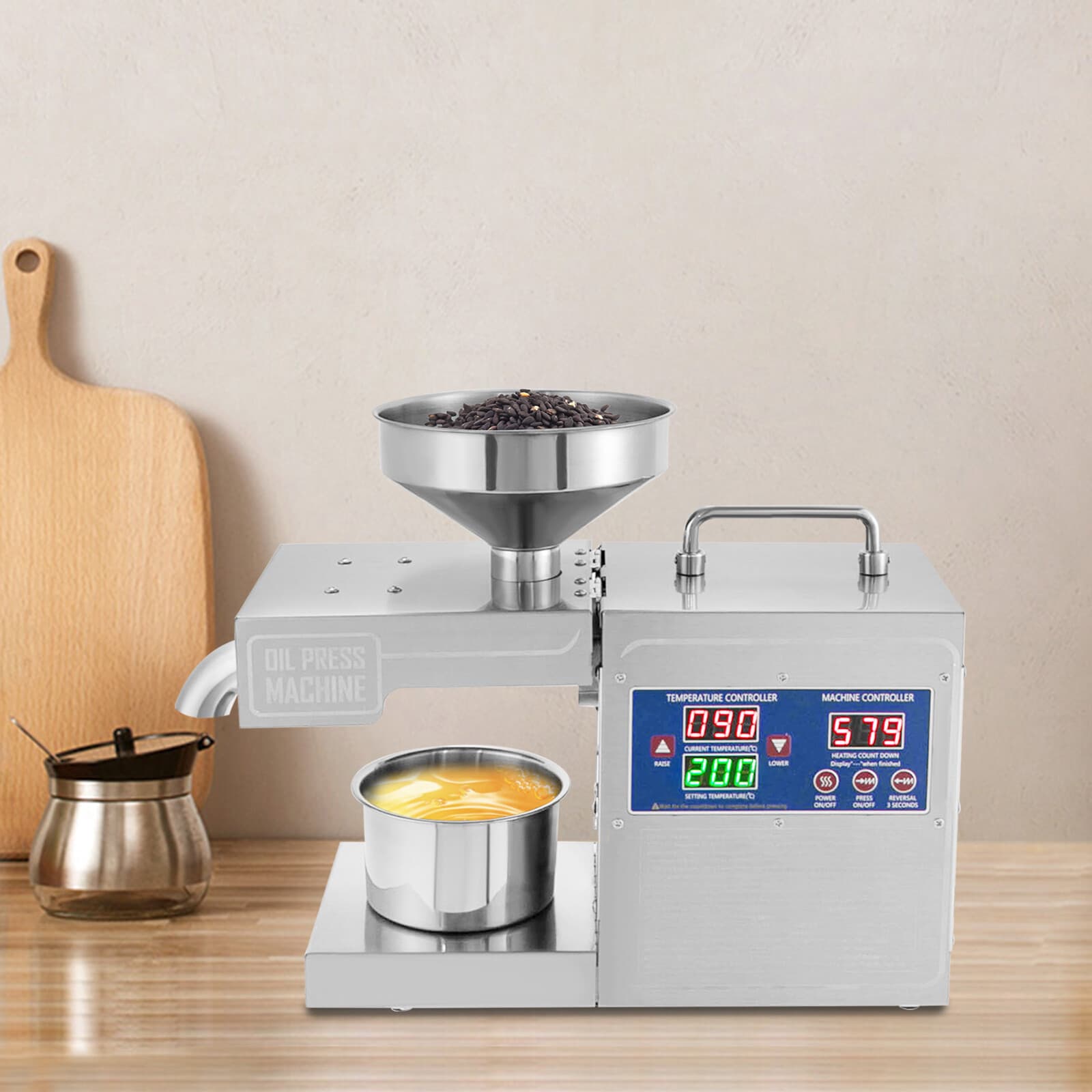 Automatic Oil Press Machine Cold&Hot Press 820W Adjustable Temperature Low Noise 6