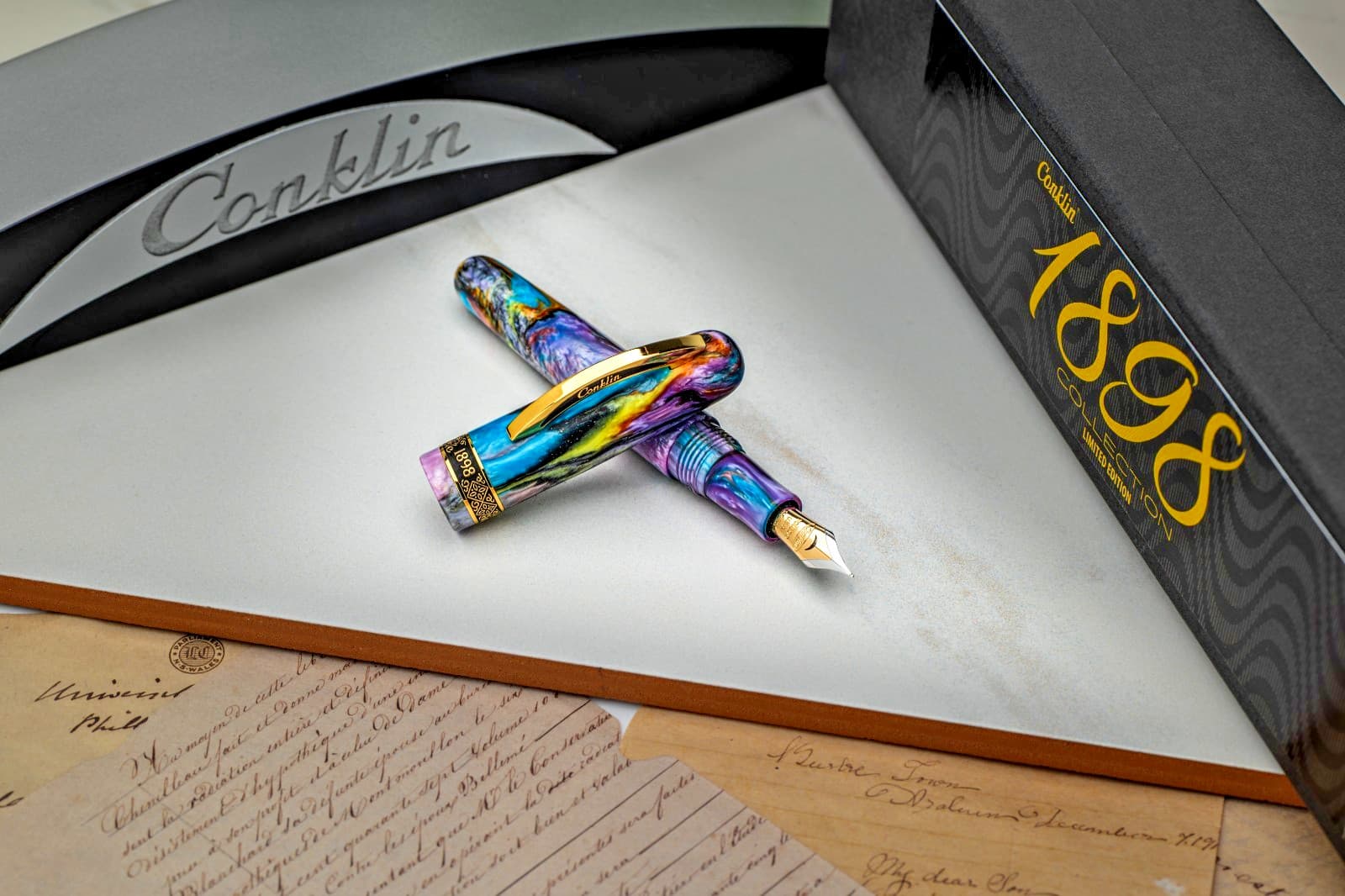CONKLIN 1898 GOLD TRIM FOUNTAIN PEN PRIMARY MANIPULATION 4.5 14K FINE NIB #63/98 5