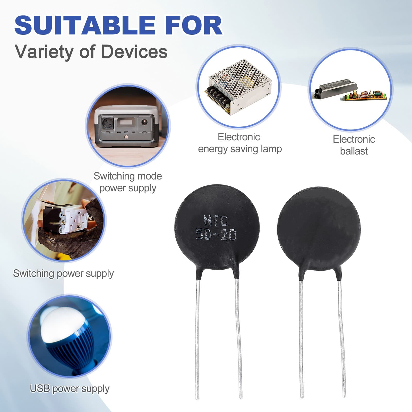 20 Pcs NTC 5D-20 5 Ohm MF72 Negative Temperature Coefficient Thermistor 5