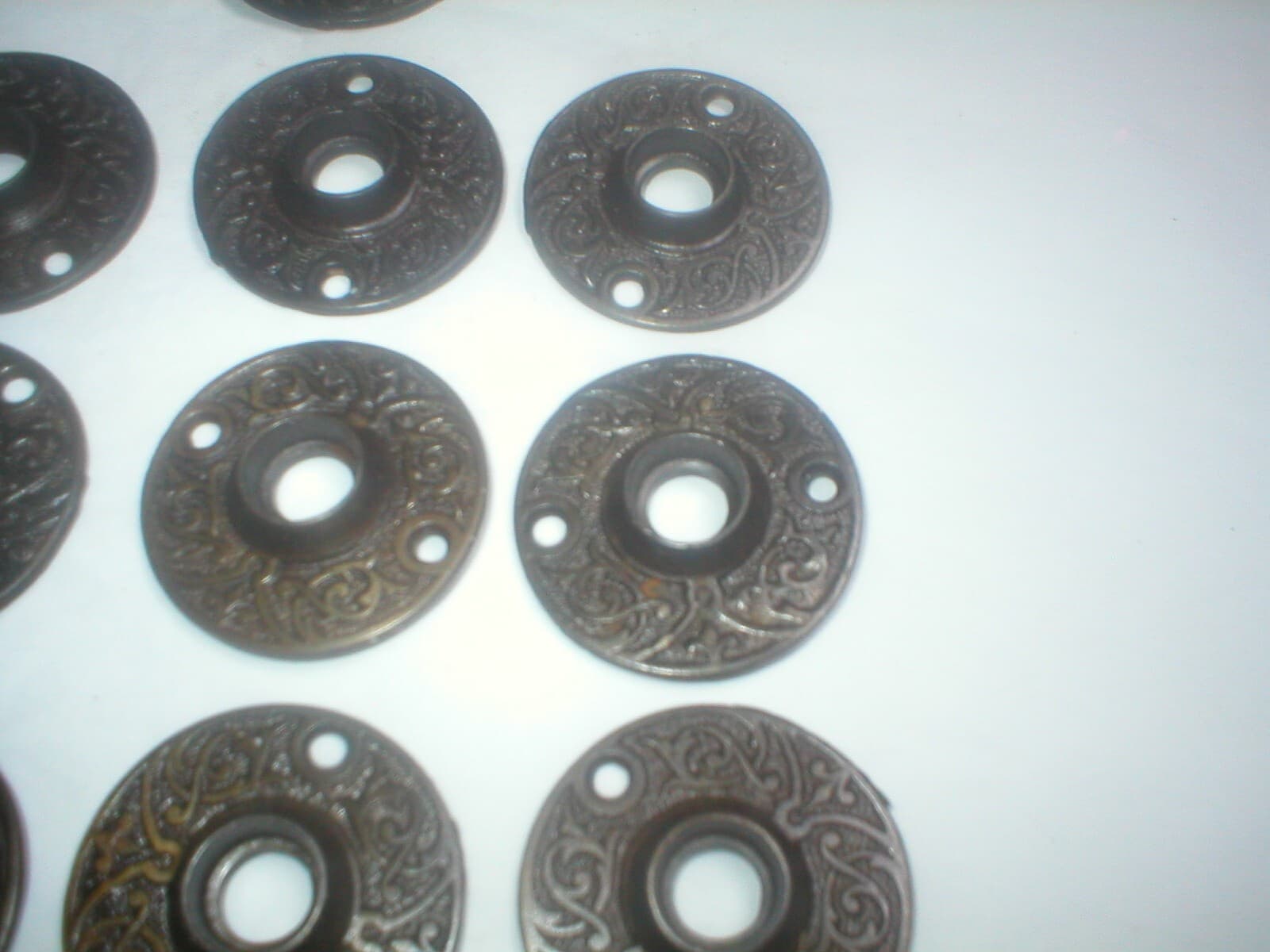 Antique Victorian Decorative Cast Iron Doorknob Ring Plate Pair 4