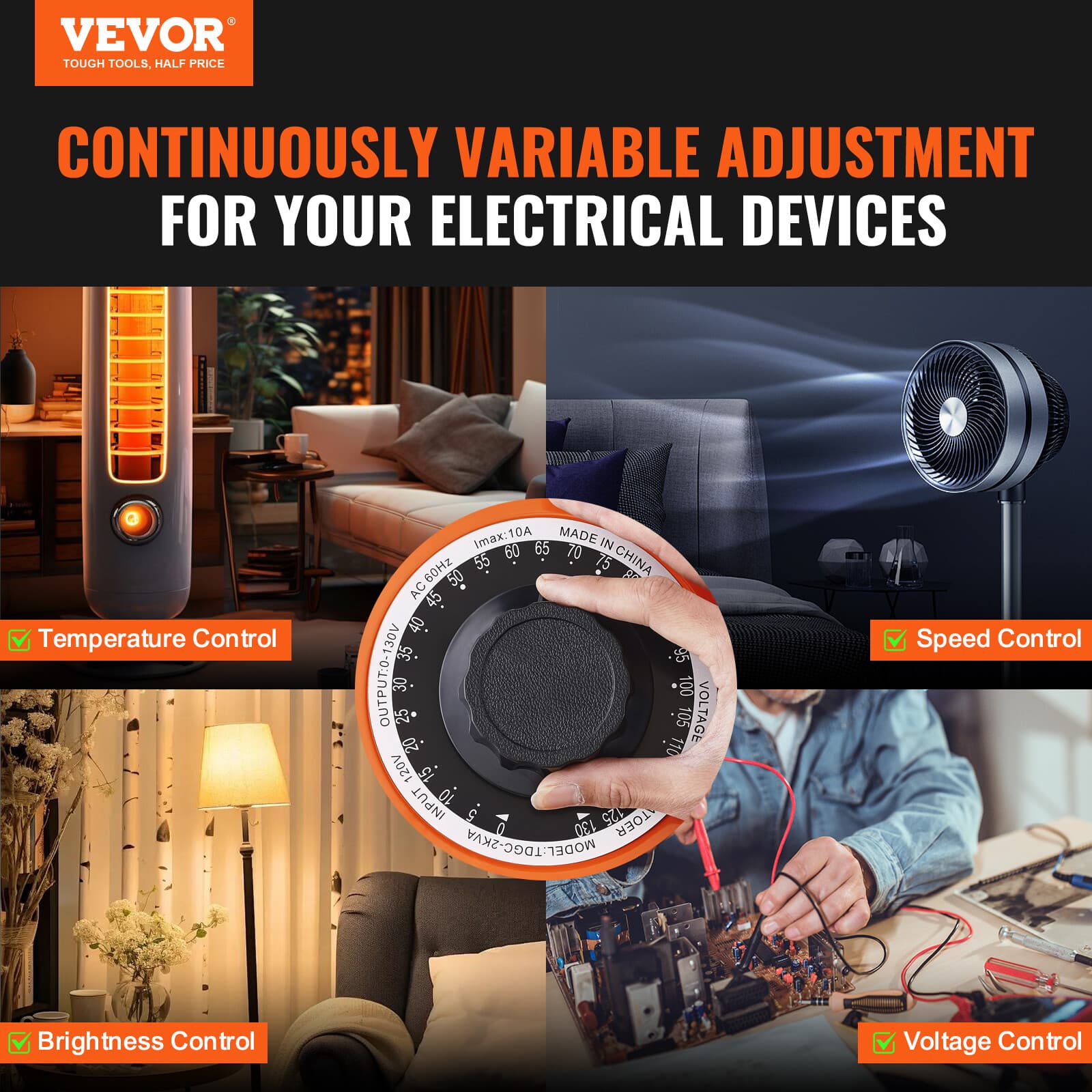 10A Variac Transformer Variable 1000VA AC Voltage Regulator Metered 0-130V 110V  2