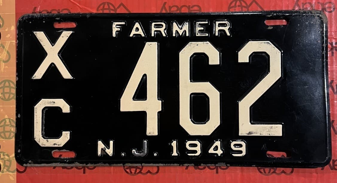 LICENSE PLATES    New Jersey 1949￼ Farmer ￼ XC – 462