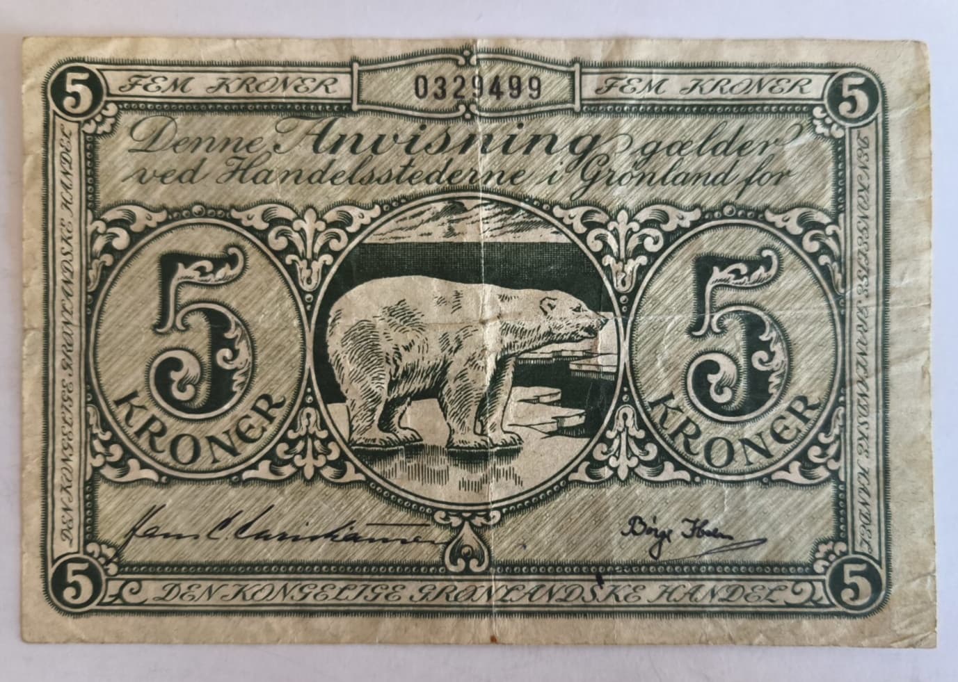 Gronland Greenland 5 Kroner 1945 P18 VF