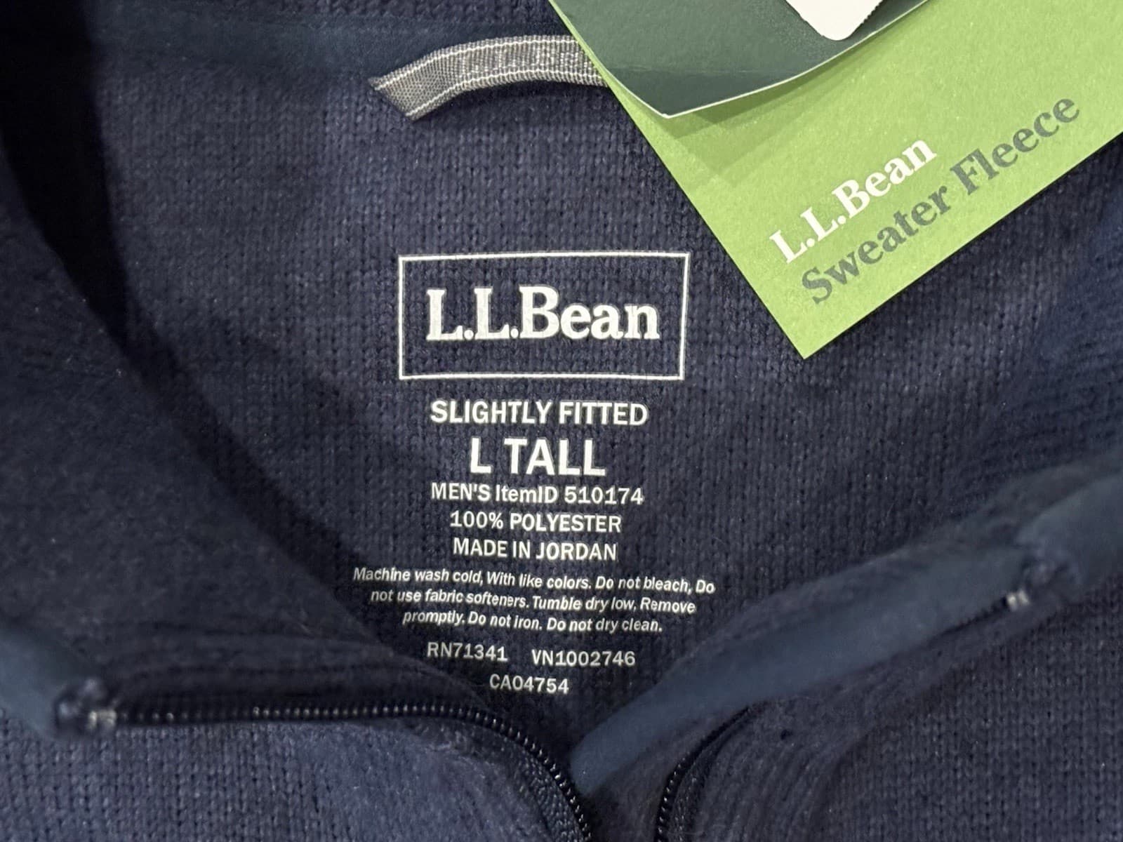 LL Bean Men's Large Tall NWT Sweater Fleece Vest Navy Blue Full Zip Pockets 2