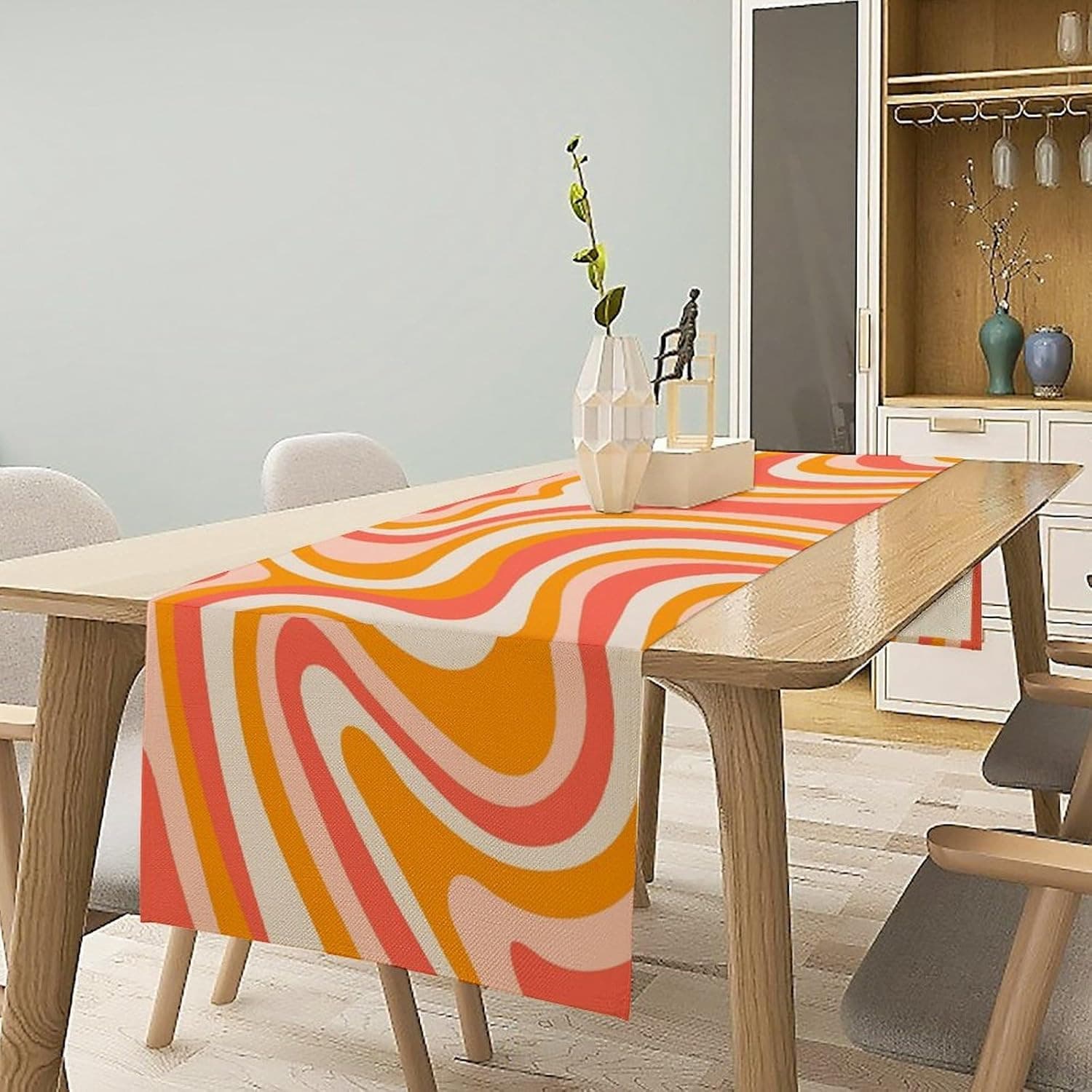 Retro 70s Groovy Table Runner Vintage Abstract Modern Art Boho Spiral Swirl Wave 2