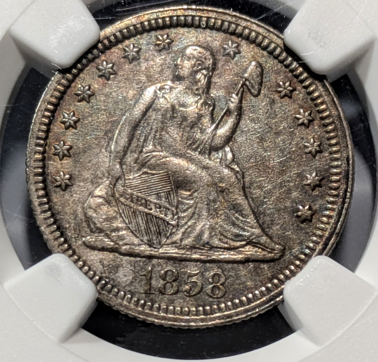 1858 Seated Liberty Silver Quarter NGC AU 25c Twenty Five Cent Philadelphia Mint 2