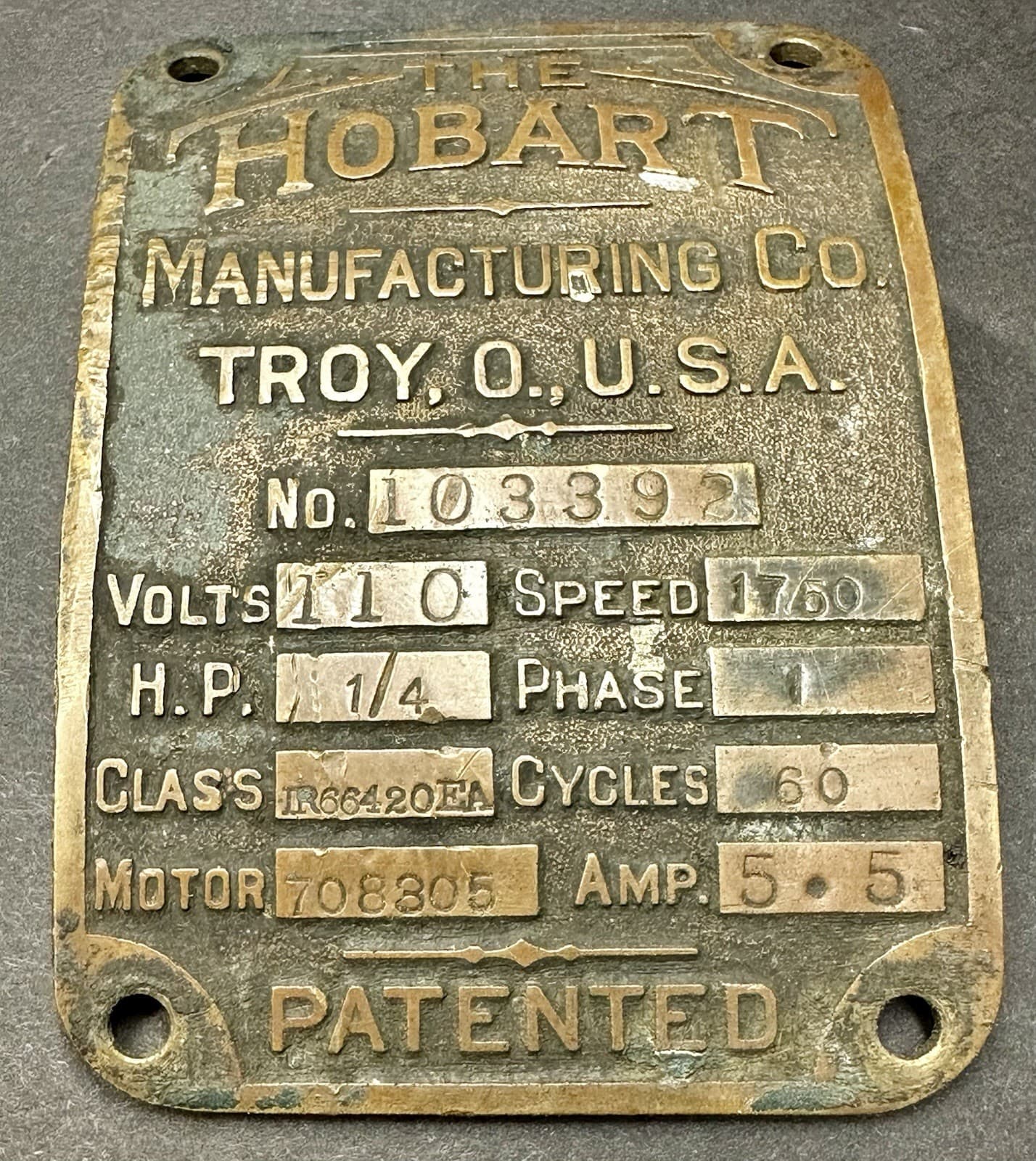 Antique Hobart Food Machine Brass Data Plate Grinder Slicer Mixer Advertising 2