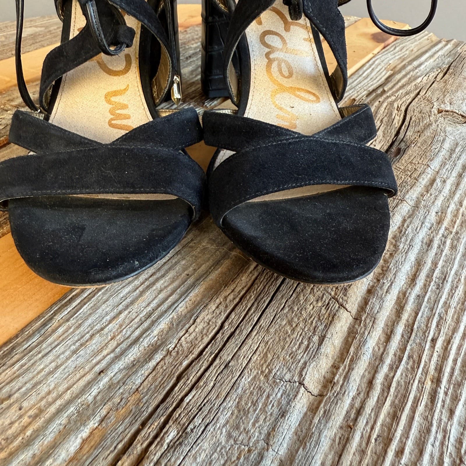 Sam Edelman Yardley black suede strappy heeled sandals - lace up - size 9.5 2