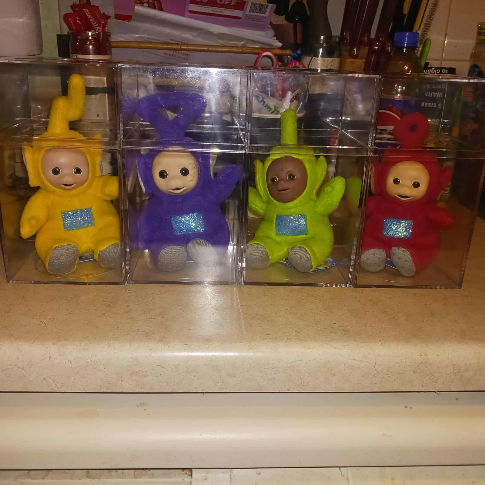 1996 Teletubbies Plush Set of 4 MINT IN CASES – Golden Bear UK – 