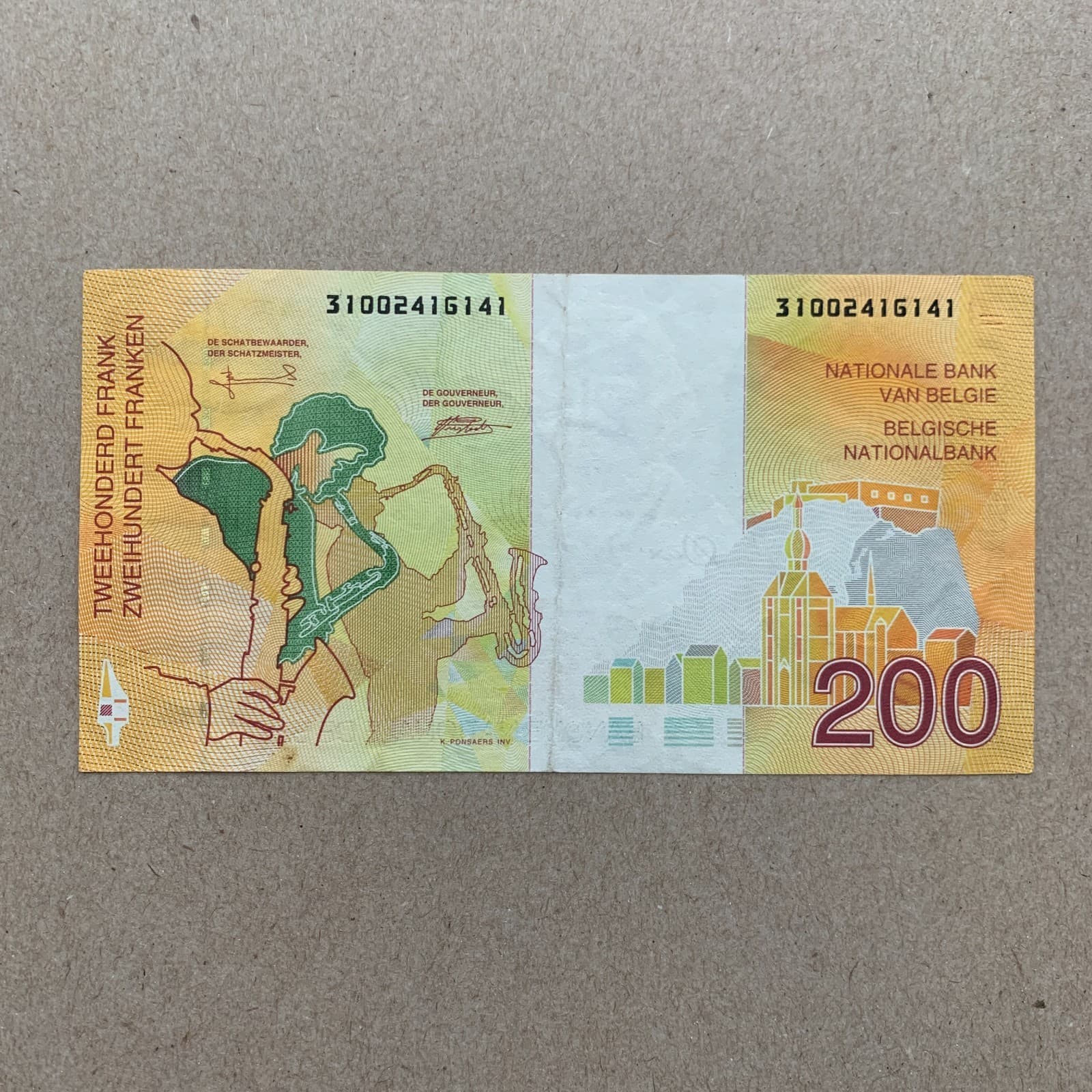 SAXOPHONE BELGIUM 200 FRANCS Banknote 1995 Sax Pre EURO WORLD Currency MONEY 4