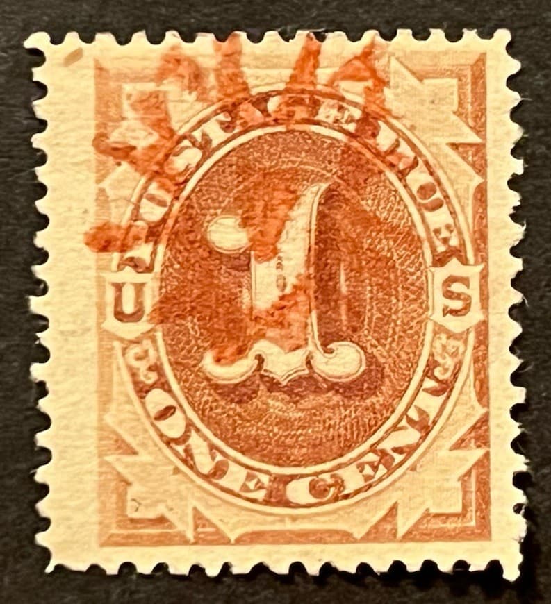 Travelstamps: US Stamps Scott #J1 - 1c Postage Due Used Red Fancy Cancel ** NICE 5
