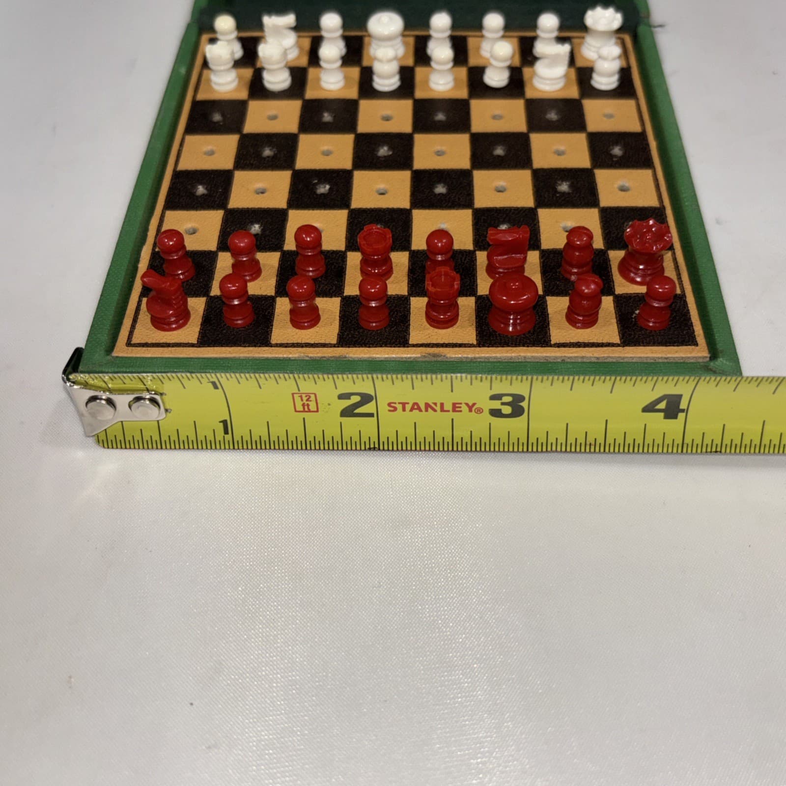 Vintage Mini Travel Chess Set Folding Wood Board Box 4” M.T. Bird Co. Boston 4