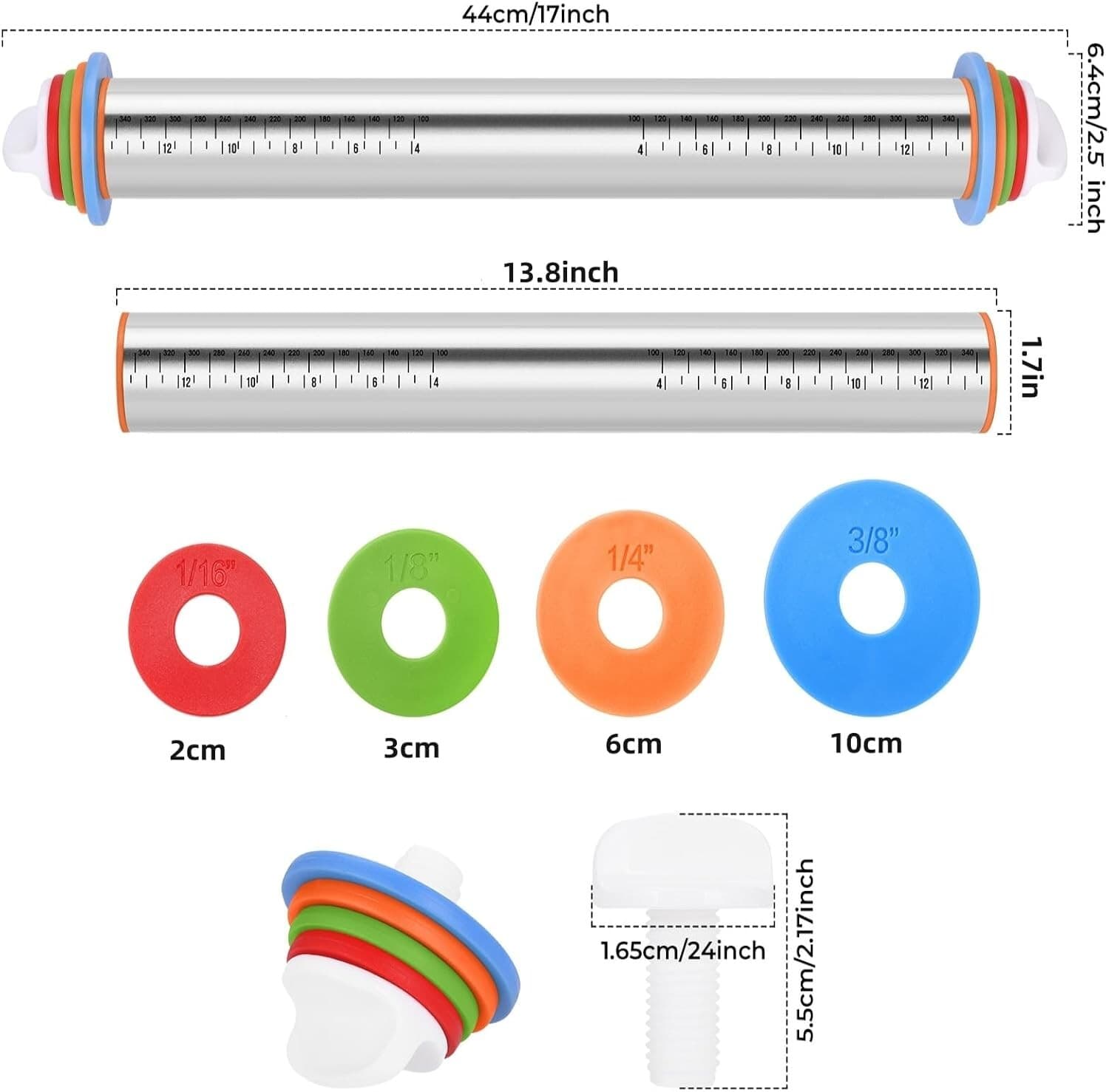 Elegant 17-Inch Stainless Steel Rolling Pin with Non-Slip Silicone Baking Mat 5