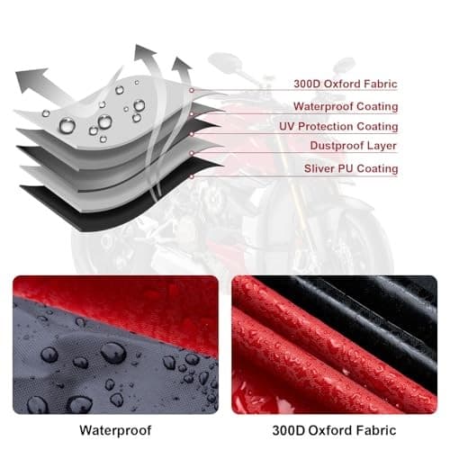  Motorcycle Cover Waterproof Outdoor, 300D Motorcycle Cover Heavy L(Up to 86") 5