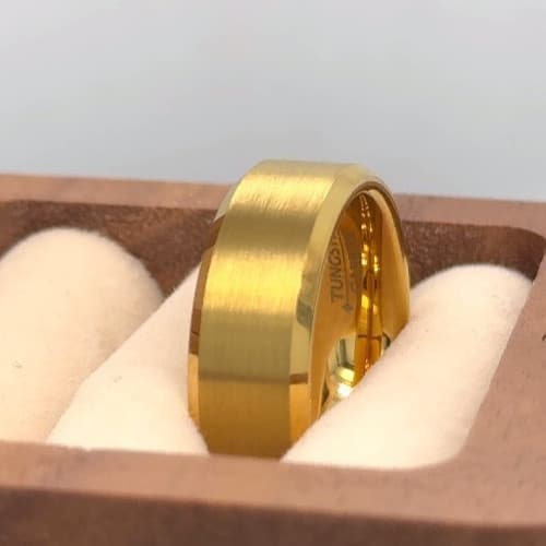 His and Her Handmade Gold Tungsten Flat Matching Wedding Bands Engagement Ring 5