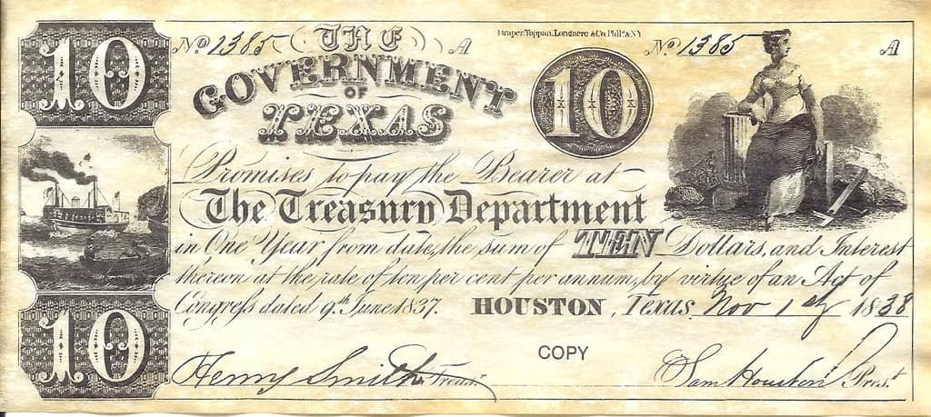 The Republic of Texas Currency Set 1838-1841 - Banknotes - Redback Currency 5