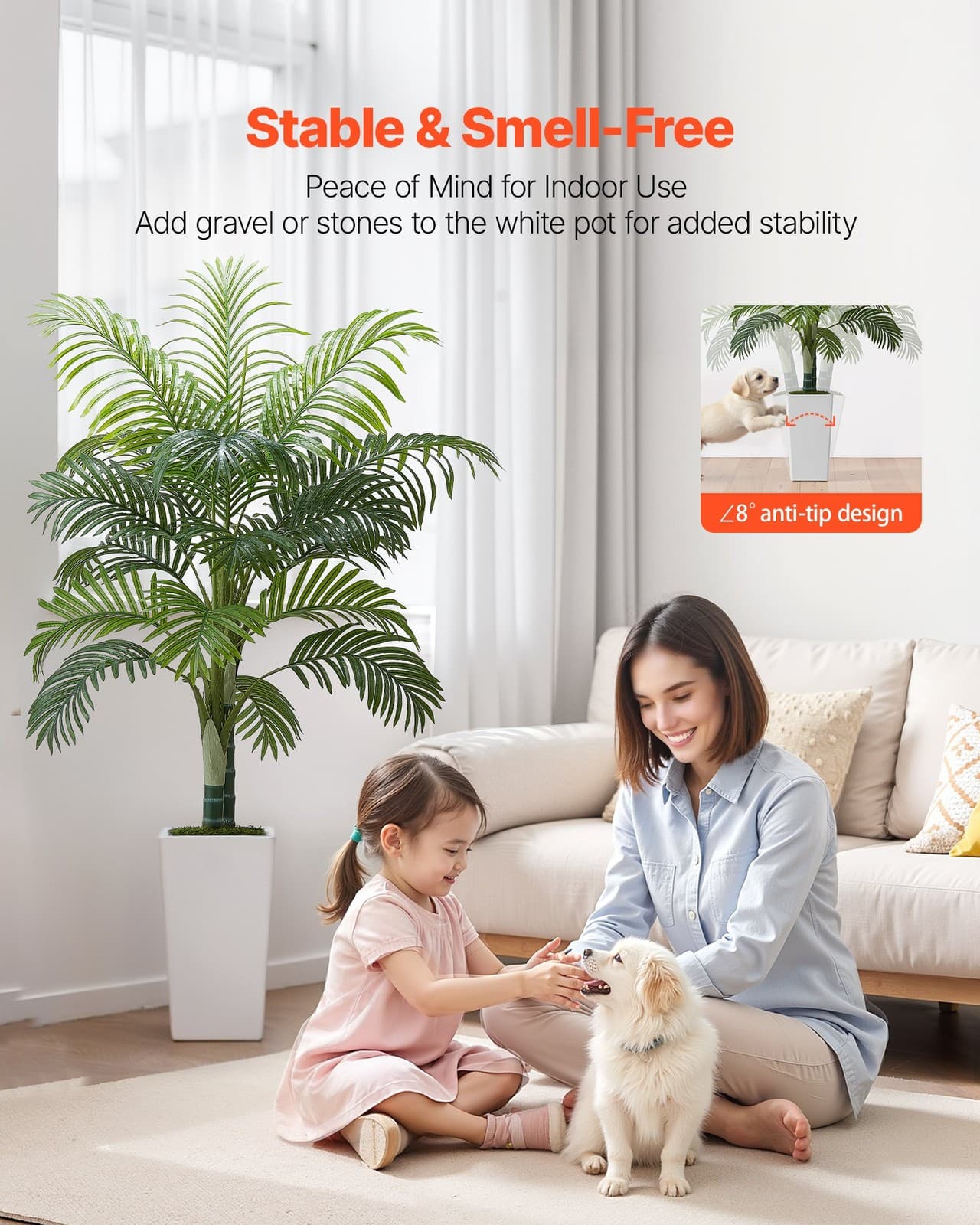 VEVOR Artificial Areca Palm Tree 5 ft,Fake Palm Tropical Plants with White Tall 3