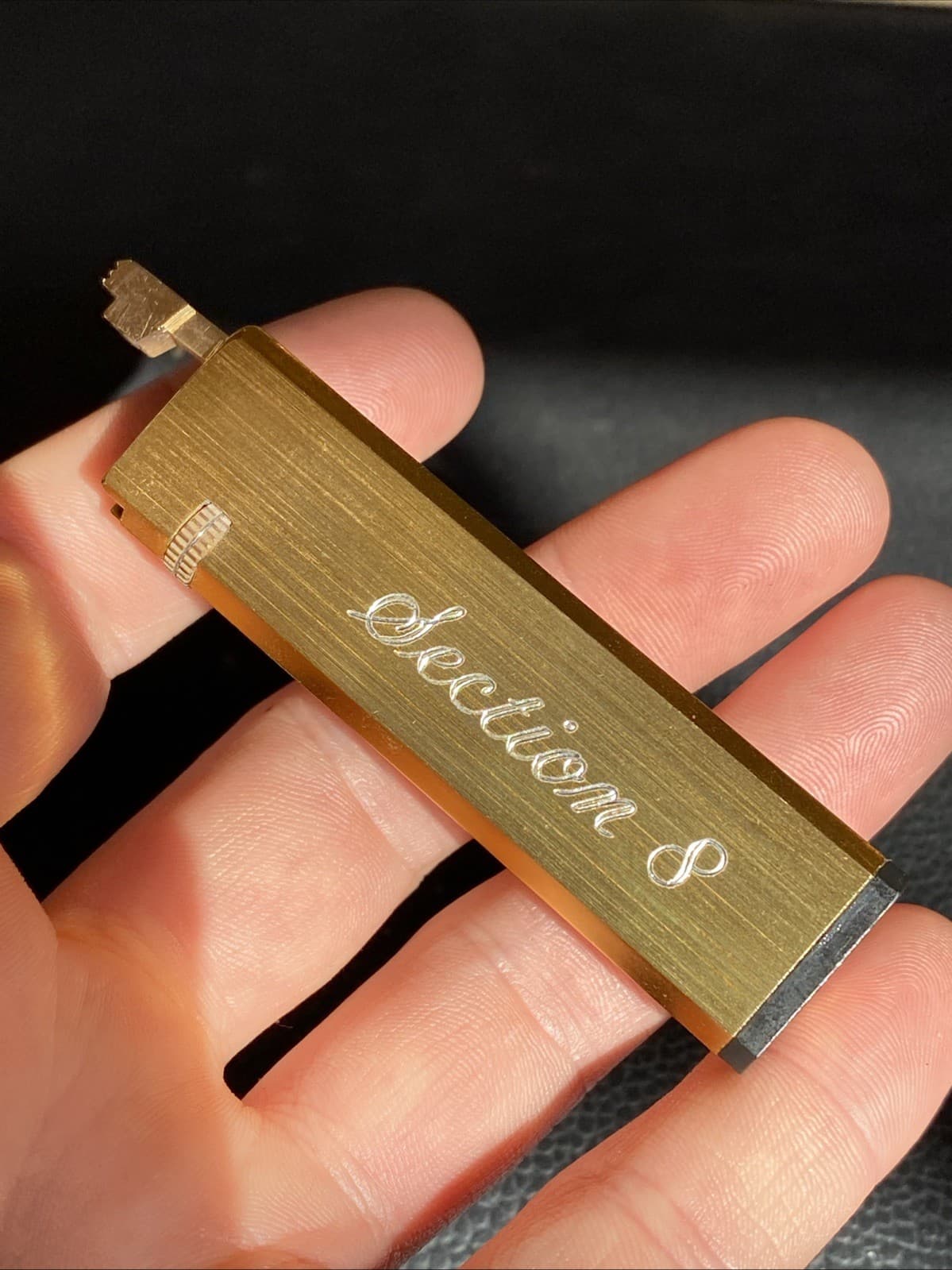 Vtg Colibri Flint Side Roller Wheel Lighter Brushed Good Tone Finish w/ MONOGRAM 5