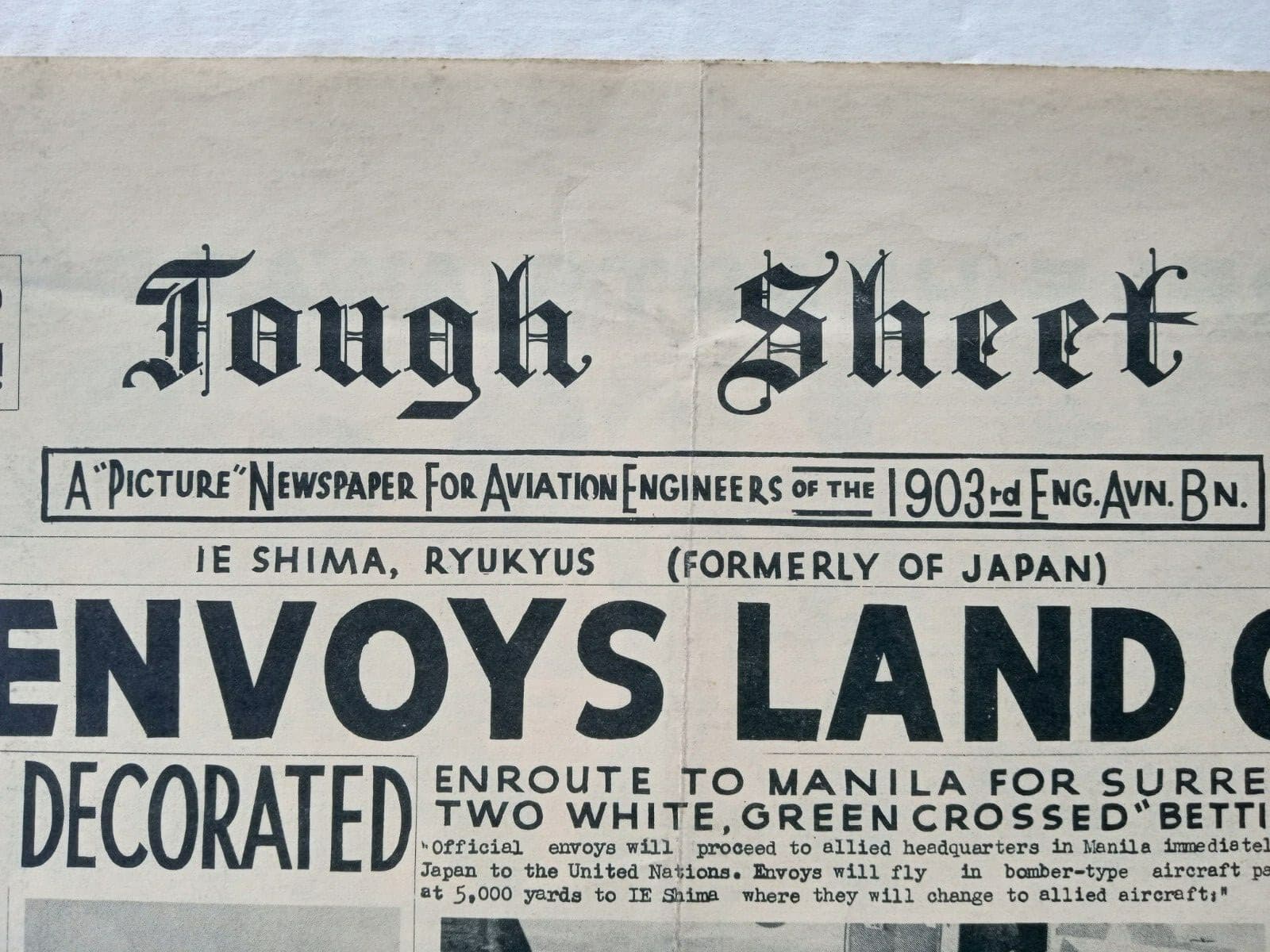 WW2 TOUGH SHEET IE SHIMA NEWSPAPER Sept. 1945 1903rd ENGINEER AVIATION BATTALION 6