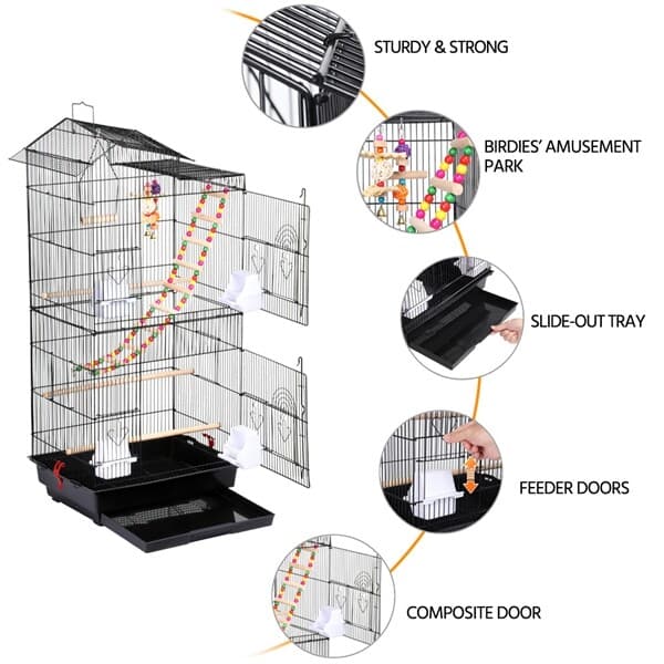 39''H Roof Top Large Bird Cage Parrot Cockatiel Conure Parakeet Bird Cage w/Toys 4