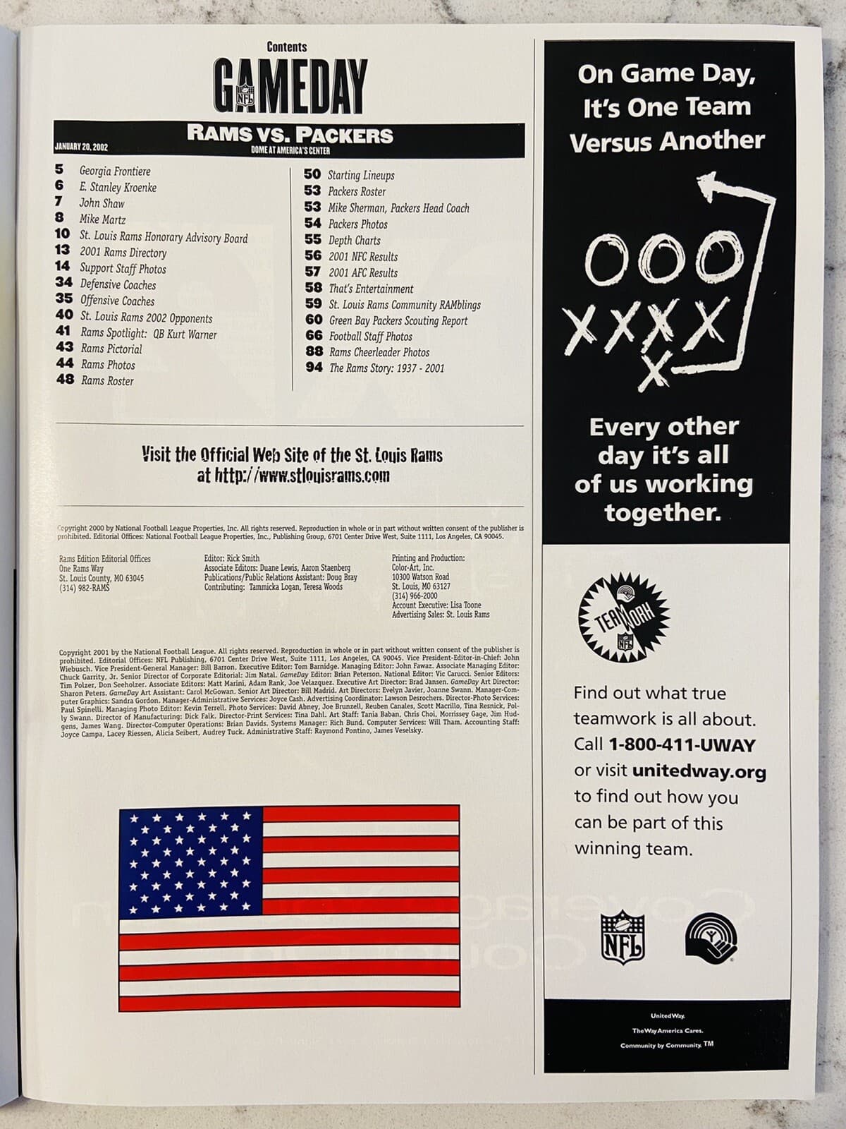 Gameday Magazine January 20, 2002, St Louis Rams vs Green Bay Packers Playoff  3