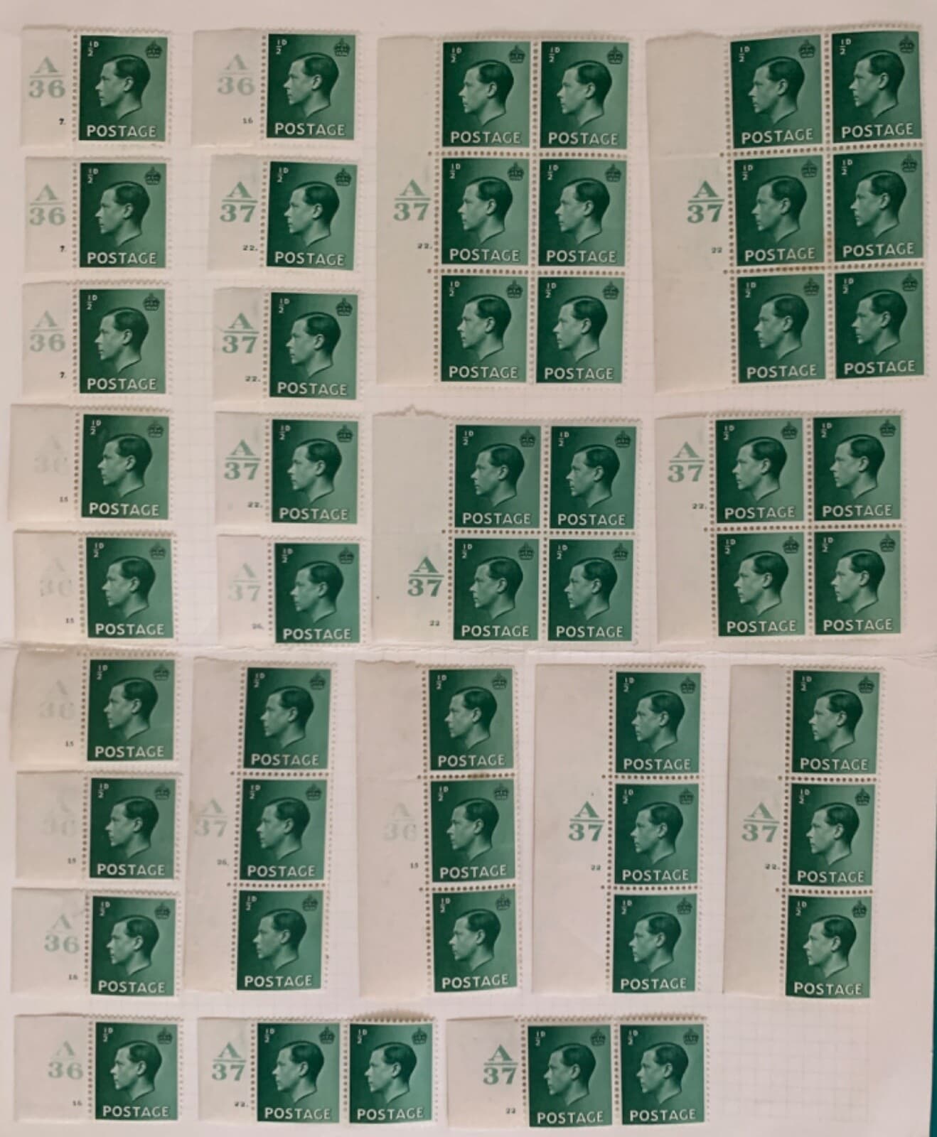 GB KEVIII 1936 1/2d Cylinder Blocks x20 MINT Hinged Edward VIII EVIII