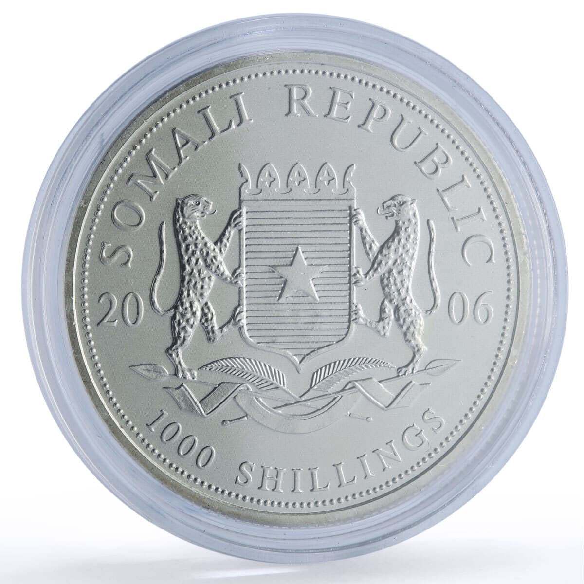 Somalia 1000 shillings Elephant African Wildlife Fauna silver coin 2006 2