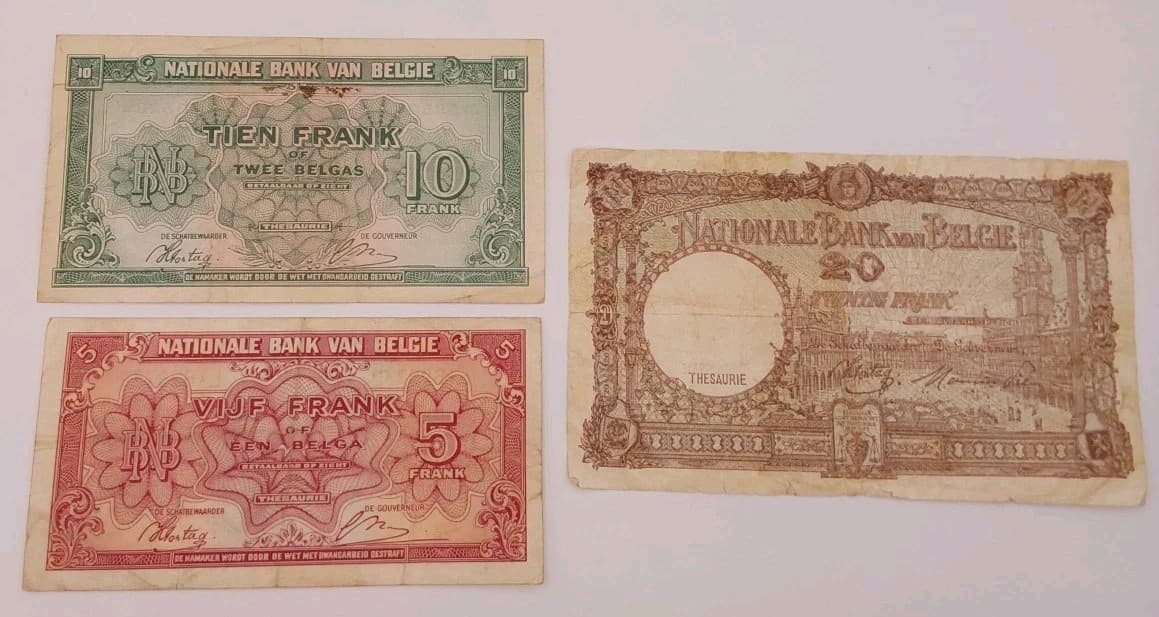 Belgium 1943-1944 Banque Nationale De Belgique Francs Banknote Lot 2