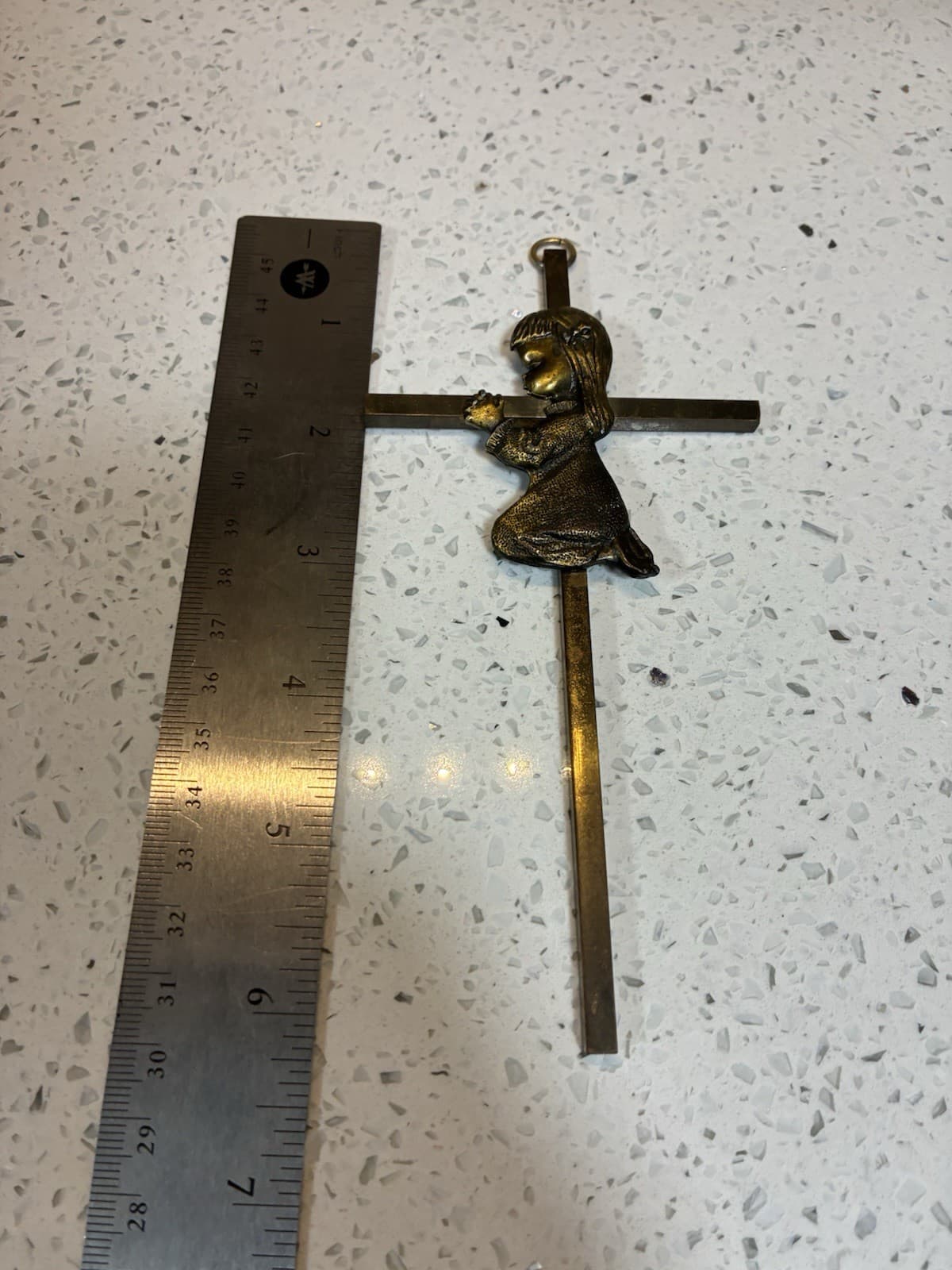 VINTAGE BRASS CROSS 6" GIRL CATHOLIC PRAYING -PREOWNED WE SHIP FAST 2