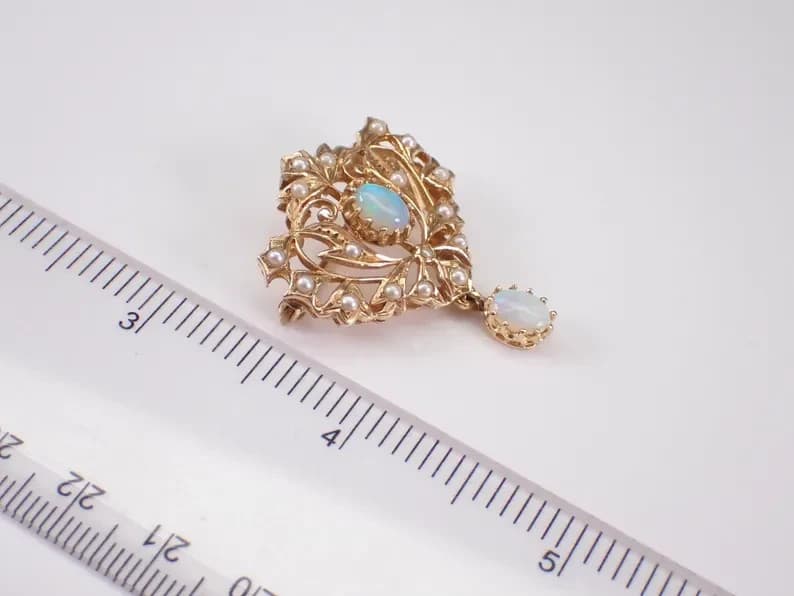 2.20Ct Oval Natural Fire Opal Vintage Estate Brooch Pin 14K Yellow Gold Plated 6