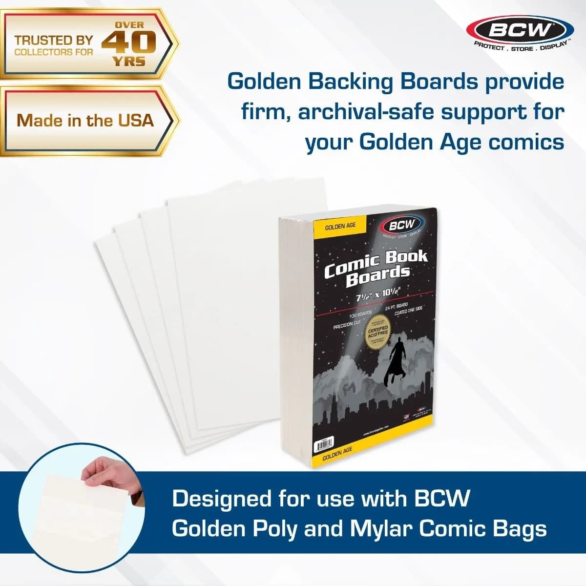 100 BCW Golden Comic Book Backing Boards Storage White Backer Acid Free 3