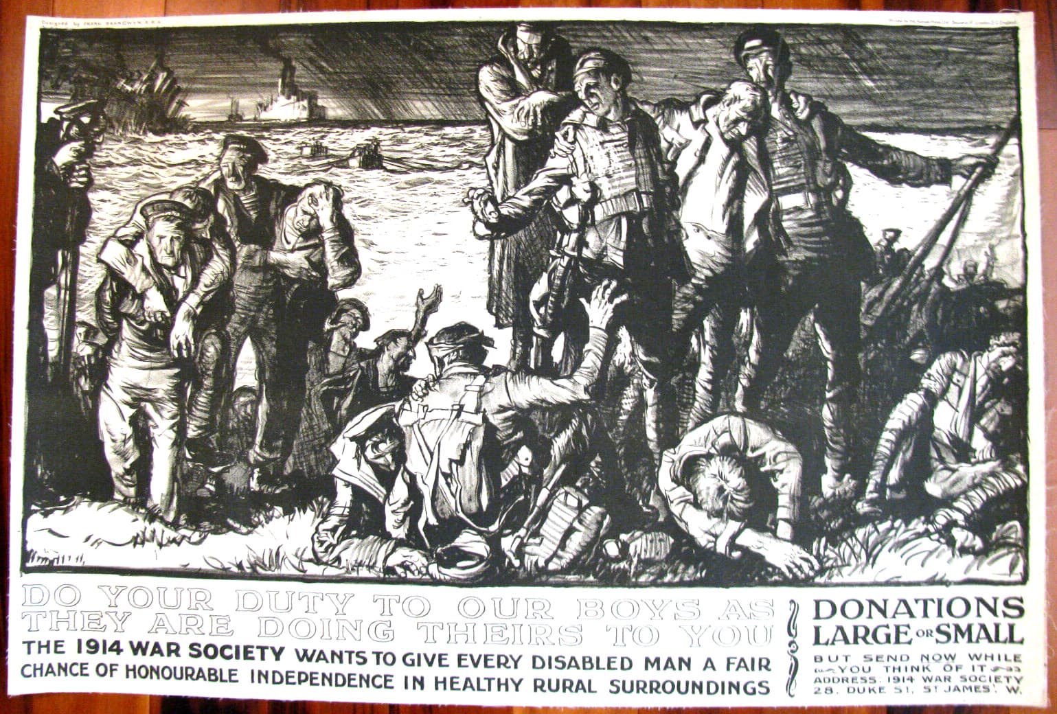 Original WWI War Poster, Do Your Duty To Our Boys, Brangwyn, 1914, Linen 4