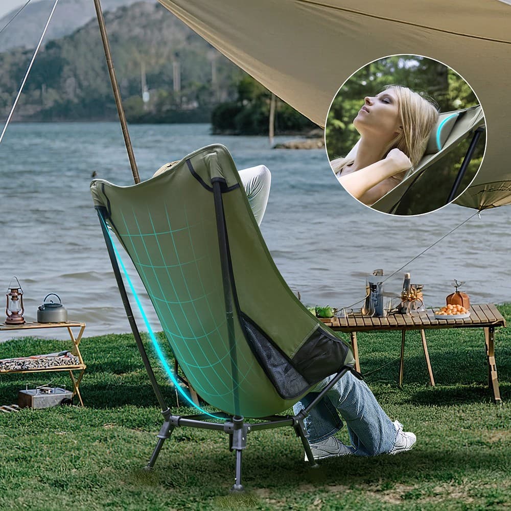 Lightweight Folding High Back Camping Chair with Head Support,Stable for Fishing 4