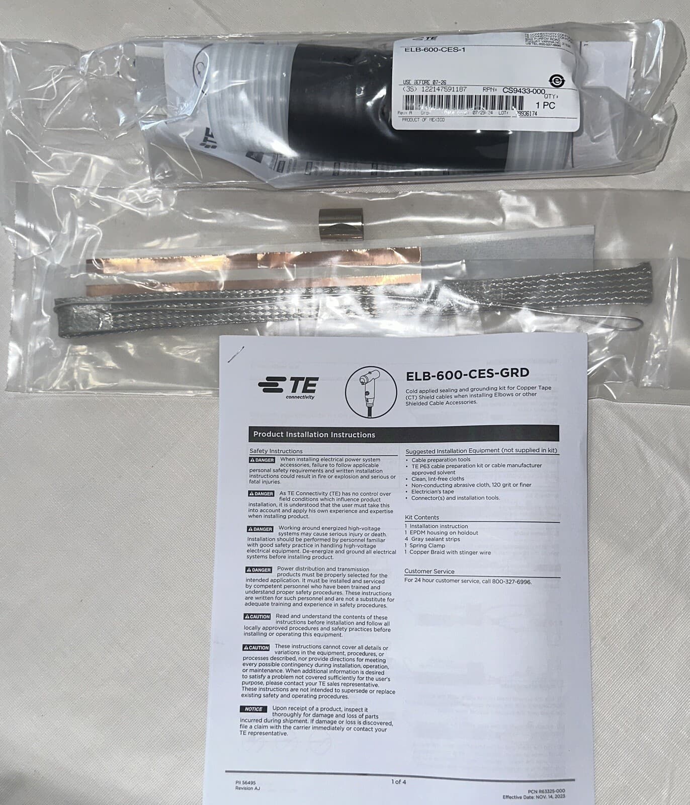 TE Connectivity Raychem ELB-600-CES-GRD-1 Cold Applied Elbow Seal Kit- 3 Unit. 3