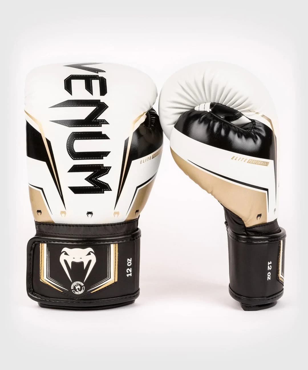 Venum Elite Evo Hook and Loop Boxing Gloves - White/Gold 2